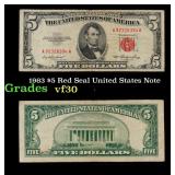 1963 $5 Red Seal United States Note Grades vf++