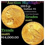 *Highlight* 1913-p Gold Indian Half Eagle $5 ms65