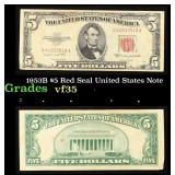1953B $5 Red Seal United States Note Grades vf++