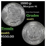 1880-p Morgan Dollar $1 Grades ms65