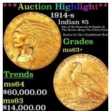 *Highlight* 1914-s Gold Indian Half Eagle $5 ms63+