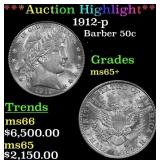 *Highlight* 1912-p Barber Half Dollars 50c ms65+ S