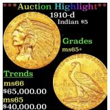 *Highlight* 1910-d Gold Indian Half Eagle $5 ms65+