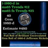 BU Shotgun Jefferson 5c roll, 1980-d 40 pcs Bank $
