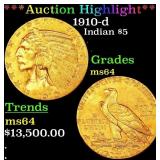 *Highlight* 1910-d Gold Indian Half Eagle $5 ms64