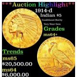 *Highlight* 1914-d Gold Indian Half Eagle $5 ms64+