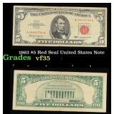 1963 $5 Red Seal United States Note Grades vf++