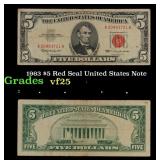 1963 $5 Red Seal United States Note Grades vf+