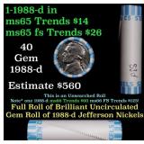 BU Shotgun Jefferson 5c roll, 1988-d 40 pcs Bank $