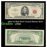 1963 $5 Red Seal United States Note Grades vf++