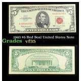 1963 $5 Red Seal United States Note Grades vf++