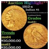 *Highlight* 1912-s Gold Indian Half Eagle $5 ms63+