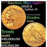 *Highlight* 1910-d Gold Indian Half Eagle $5 ms65
