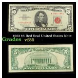 1963 $5 Red Seal United States Note Grades vf++