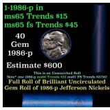 BU Shotgun Jefferson 5c roll, 1986-p 40 pcs Bank $
