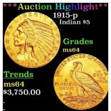 *Highlight* 1915-p Gold Indian Half Eagle $5 ms64