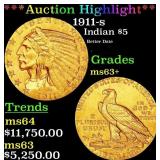 *Highlight* 1911-s Gold Indian Half Eagle $5 ms63+