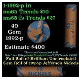 BU Shotgun Jefferson 5c roll, 1992-p 40 pcs Bank $