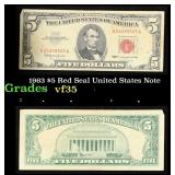 1963 $5 Red Seal United States Note Grades vf++
