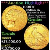 *Highlight* 1909-s Gold Indian Half Eagle $5 ms64