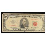 1963 $5 Red Seal United States Note Grades vf+