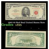 1963 $5 Red Seal United States Note Grades vf+