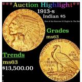 *Highlight* 1913-s Gold Indian Half Eagle $5 ms63