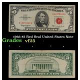 1963 $5 Red Seal United States Note Grades vf+
