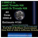 BU Shotgun Jefferson 5c roll, 1990-d 40 pcs Bank $