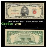 1963 $5 Red Seal United States Note Grades vf++