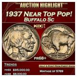 1937 Proof Buffalo Nickel Near Top Pop! 5c Grades