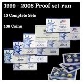 1999-2008 Proof Set Run 109 Coins 10 Complete Sets