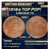 1918-s Lincoln Cent TOP POP! 1c ms66+ rb SEGS