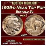 1929-d Buffalo Nickel Near Top Pop! 5c ms67 SEGS
