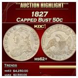 1827 Capped Bust Half Dollar 50c ms62+ USCG