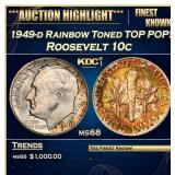 1949-d Roosevelt Dime Rainbow Toned TOP POP! 10c m