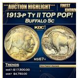 1913-p Ty II Buffalo Nickel TOP POP! 5c ms67+ SEGS