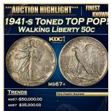 1941-s Walking Liberty Half Dollar Toned TOP POP!
