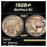 1928-p Buffalo Nickel 5c Grades ms65+