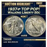 1937-p Walking Liberty Half Dollar TOP POP! 50c ms