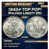 1943-p Walking Liberty Half Dollar TOP POP! 50c ms
