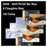 2008-2015 Proof Set Run 116 Coins 8 Complete Sets