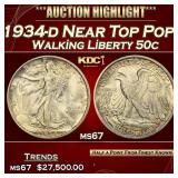1934-d Walking Liberty Half Dollar Near Top Pop! 5