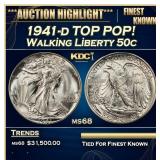 1941-d Walking Liberty Half Dollar TOP POP! 50c ms