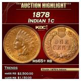 1878 Indian Cent 1c ms65+ rb SEGS