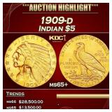 1909-d Gold Indian Half Eagle $5 ms65+ SEGS