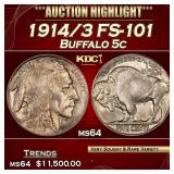 1914/3 Buffalo Nickel FS-101 5c ms64 SEGS