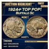 1924-p Buffalo Nickel TOP POP! 5c ms67+ SEGS
