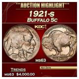 1921-s Buffalo Nickel 5c ms63 USCG