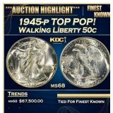 1945-p Walking Liberty Half Dollar TOP POP! 50c ms